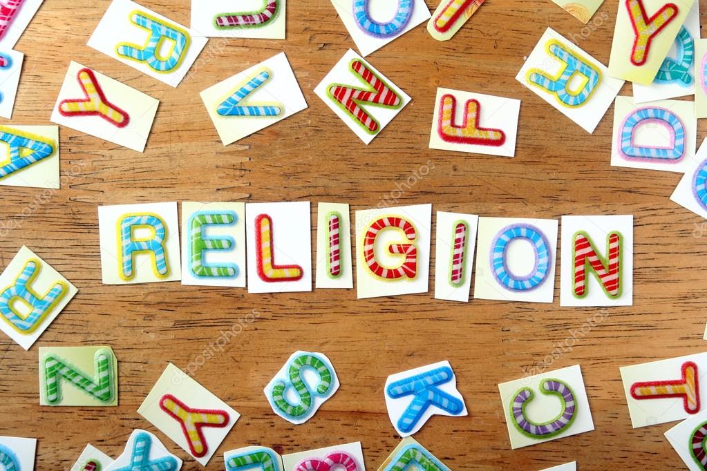 Colorful letters spelled as religion — Stock Photo © junpinzon ...