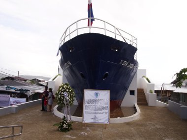 MV EVA Jocelyn's shipwreck stands on the spot where in November 8, 2013, was pushed to residential grounds by winds of typhoon Yolanda (Haiyan) more than 370kph in strength and killed many.