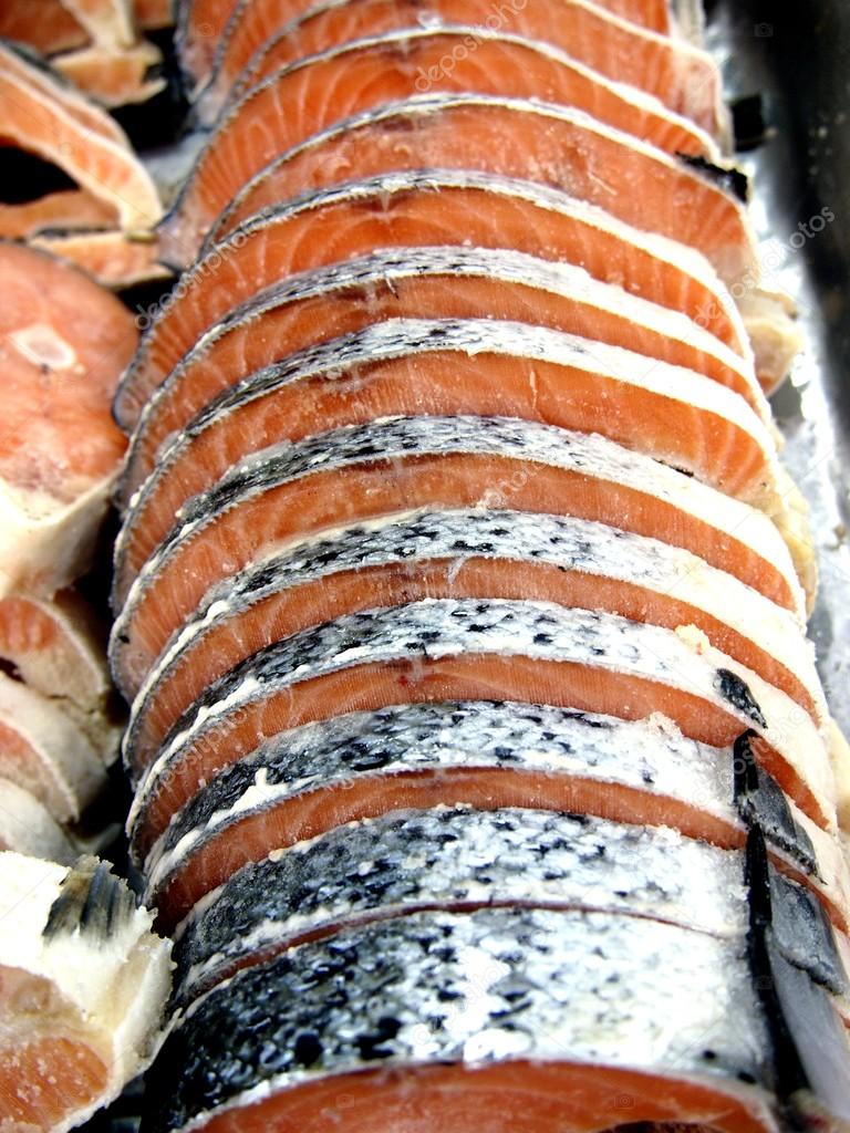 Sliced fresh raw salmon
