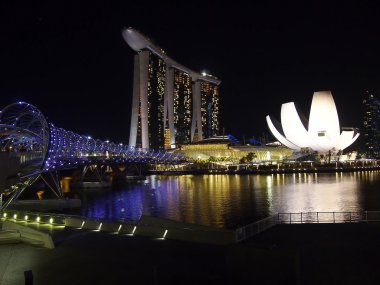 Marina Bay Sands Singapur liman bakış gece atış.