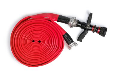 Red rolled firefighter hose isolated on the white background. clipart
