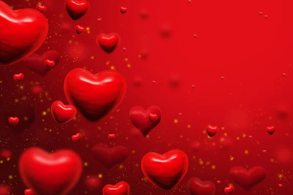 Červená Srdce Zlatý Prach Abstraktní Pozadí Pro Valentýna Blahopřání Nebo — Stock fotografie