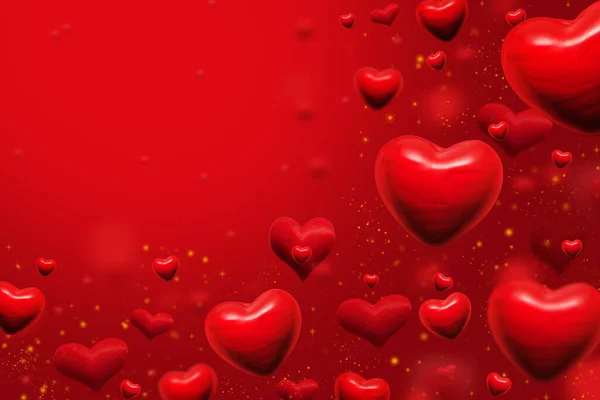 Corazones rojos y polvo dorado fondo abstracto para tarjeta de felicitación de San Valentín — Foto de Stock