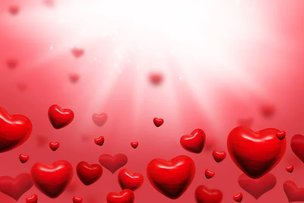 Corazones rojos sobre fondo abstracto rosa para tarjeta de felicitación de San Valentín —  Fotos de Stock