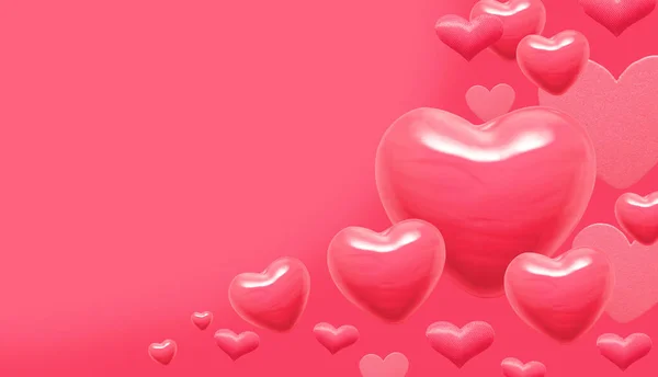 Coeurs roses sur fond rose pour la carte de voeux de la Saint-Valentin — Photo