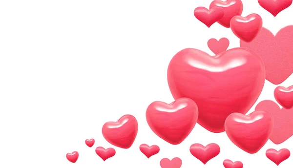 Coeurs roses sur fond blanc pour la carte de voeux de la Saint-Valentin — Photo