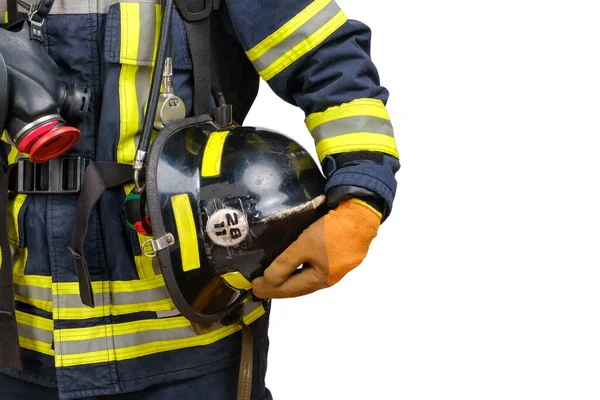 未被认可的消防员手中的硬帽 — 图库照片