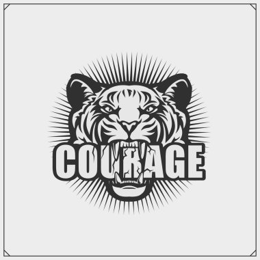 Kaplanlı amblem. Tişört için yazıcı tasarımı.