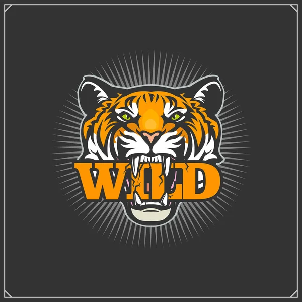 Emblema Com Tigre Design Impressão Para Shirt —  Vetores de Stock