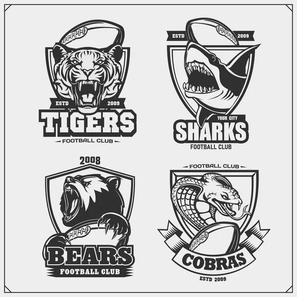 Football Badges Labels Design Elements Sport Club Emblems Bear Shark — Stock Vector