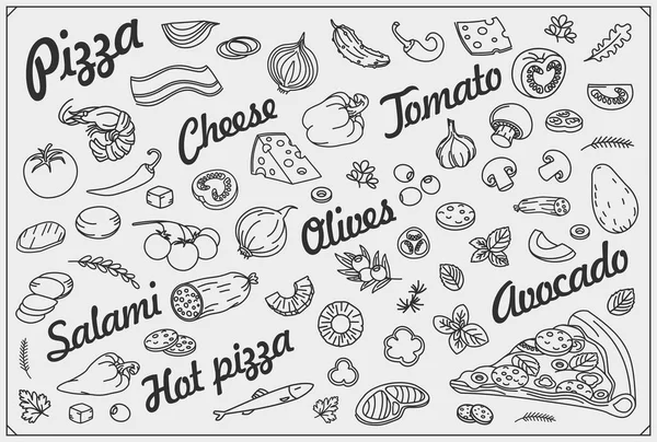 Fatia Pizza Ingredientes Pizzaria Fundo Elementos Design Ilustração Doodles Desenhado —  Vetores de Stock