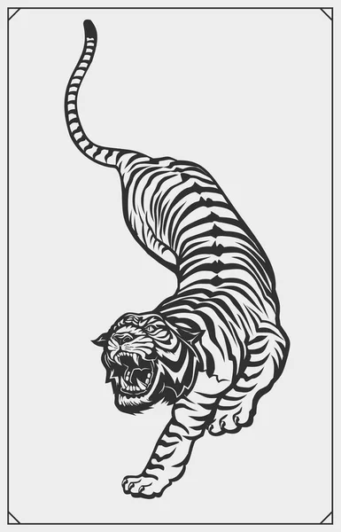 Belo Tigre Andar Exemplo Logotipo Design Impressão Para Shirt — Vetor de Stock