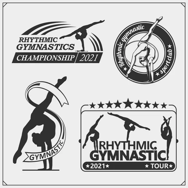Rytmické Siluety Gymnastiky Ženská Silueta Gymnastky Sportovní Emblém Loga Designové — Stockový vektor