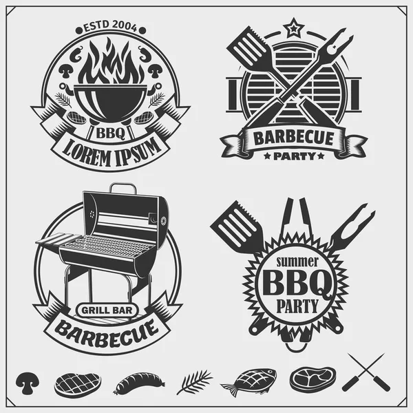 Conjunto Emblemas Para Churrasco Grelhador Etiquetas Churrasco Crachás Elementos Design —  Vetores de Stock