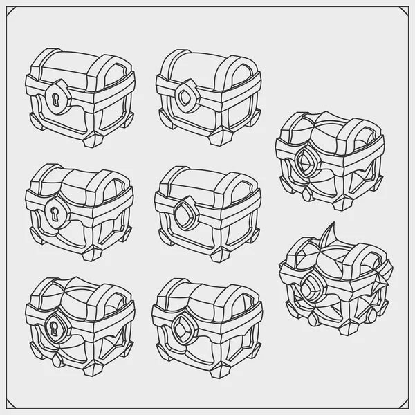 Uppsättning Kistor För Mobila Spel Konturskisser — Stock vektor