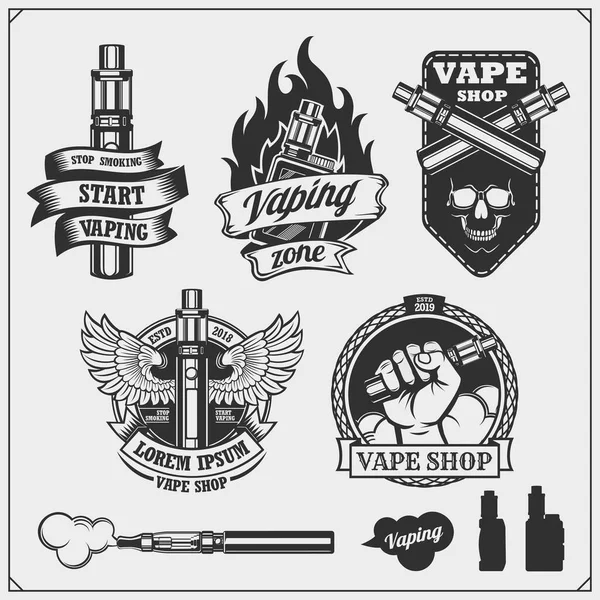 Vaping Labels Emblems Set Vintage Style — Stock Vector