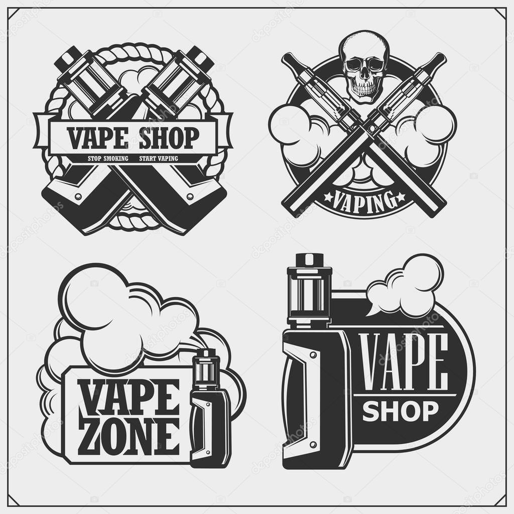 Vaping labels and emblems set. Vintage style.
