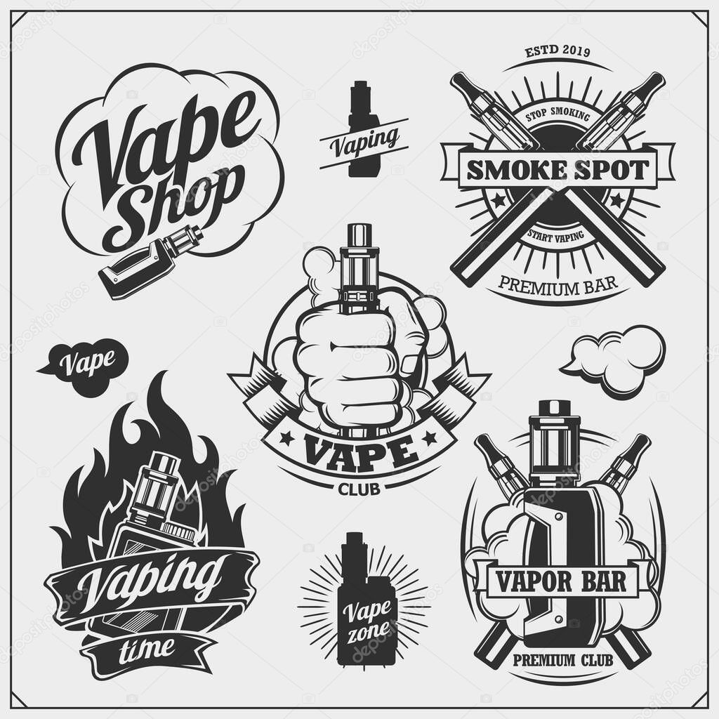 Vaping labels and emblems set. Vintage style.