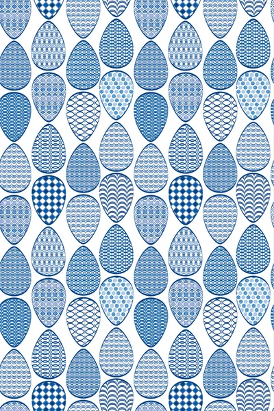 Modèle sans couture. Oeufs de Pâques à motifs bleus, isolés sur wh — Image vectorielle