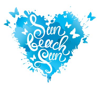 Kalp şekli fırça darbeleri ve lekeleri mavi renklerde yapılır bir