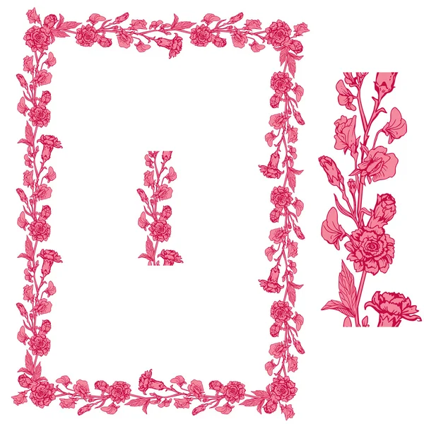 Conjunto de adornos en colores rosa y rojo - decorativo a mano f — Vector de stock