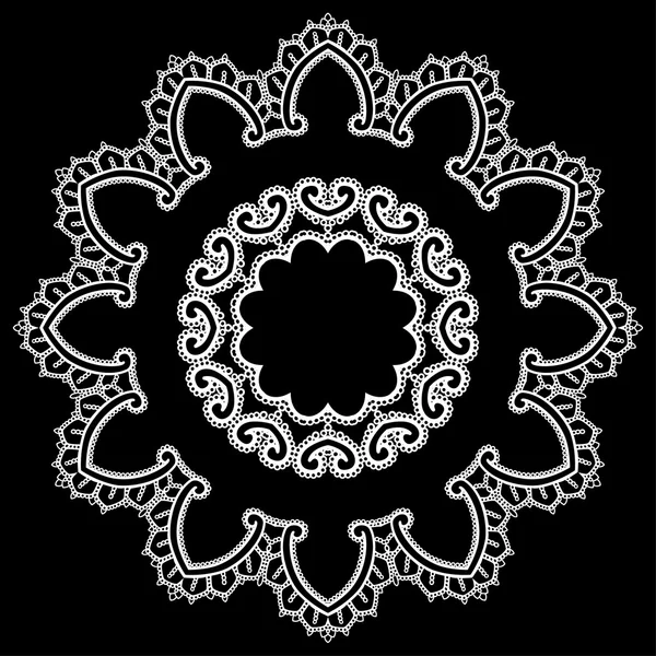 Round Frame - floral lace ornament - white on black background. — Stock Vector
