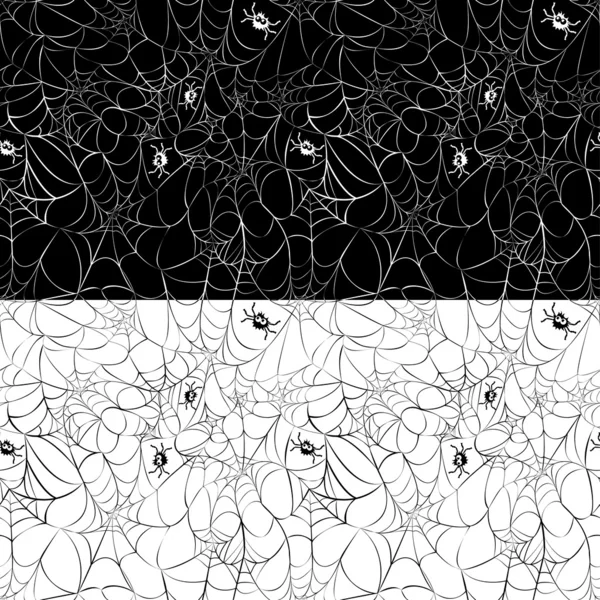 Set of 2 Halloween seamless patterns with web and spiders on bla — Stock Vector