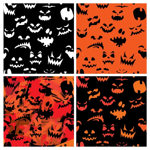 Set van halloween naadloze patronen met pompoenen gezichten - differe — Stockvector