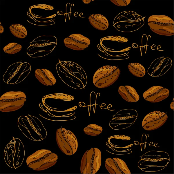 Modello senza cuciture con tazze di caffè disegnate a mano, fagioli, calligrafia Illustrazione Stock