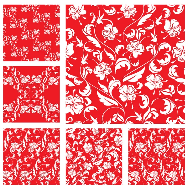 Conjunto de padrões sem costura ornamentados vintage com silhueta de rosas brancas — Vetor de Stock