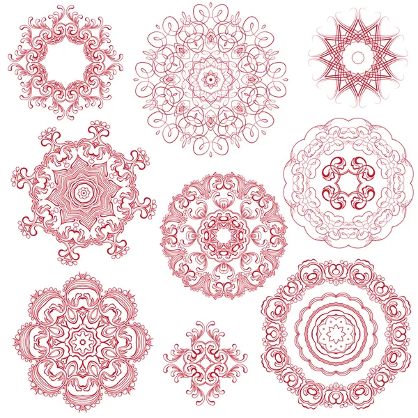 Conjunto de adornos redondos de un color, patrones florales de encaje — Archivo Imágenes Vectoriales