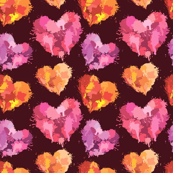 Motif sans couture avec coups de pinceau et taches en forme de coeur  - — Image vectorielle