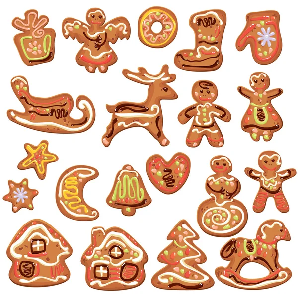 Set of xmas gingerbread isolated on white - cookies in reindeer, — Stock Vector