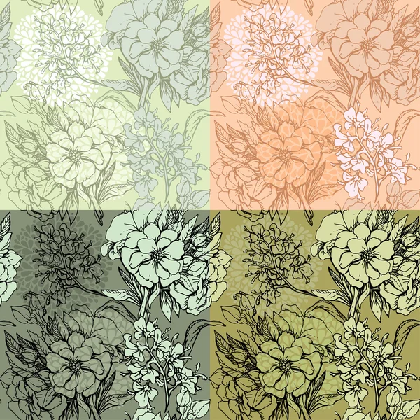 Set of seamless backgrounds - Floral Seamless Pattern with hand — Stock Vector