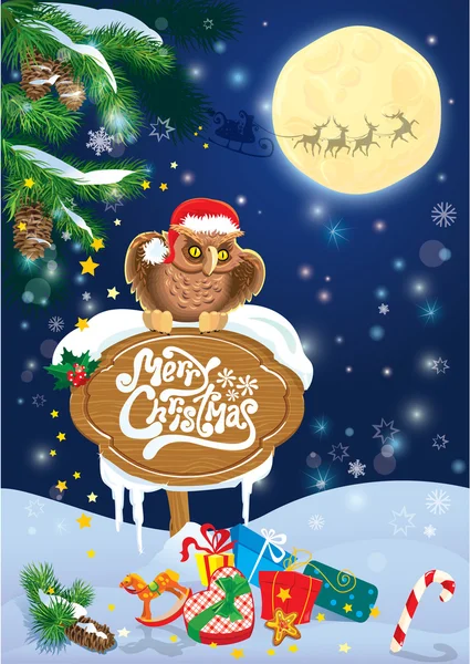 Carte de Noël et Nouvel An avec rennes volants sur fond de ciel — Image vectorielle