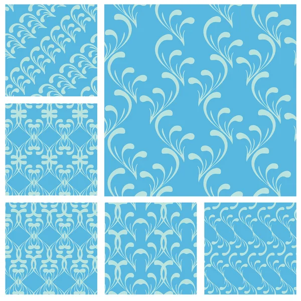 Conjunto de texturas de tela en colores azul claro - patrones sin costuras . — Vector de stock