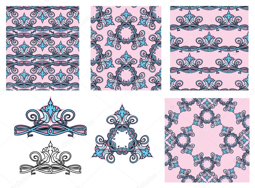 set of seamless patterns - floral ornaments and elements. 
