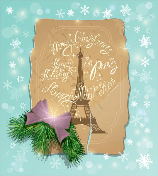 Cartolina d'epoca con torre eiffel, calligrafia manoscritta — Vettoriale Stock