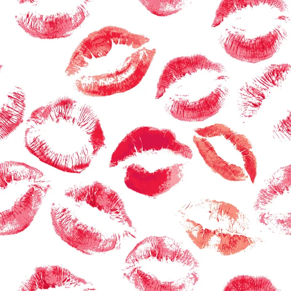 无缝模式与美丽的红颜色的嘴唇印上白色 — 图库矢量图片