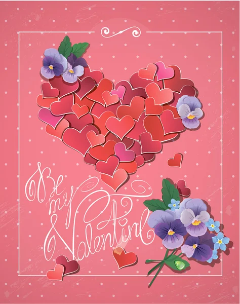 Biglietto di San Valentino con coriandoli di cuori rossi a forma di cuore grande Illustrazione Stock