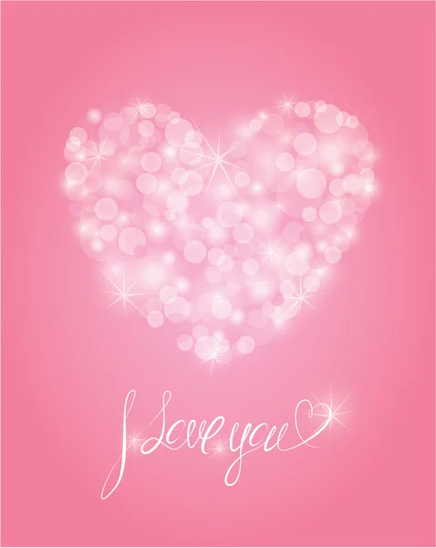 Día de San Valentín o boda fondo rosa con luces en el corazón — Vector de stock