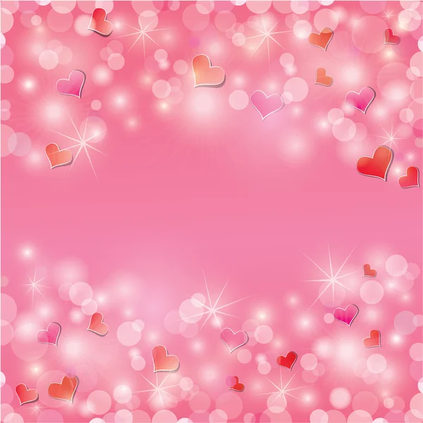 Sevgililer günü kalpleri ve ışıklar - tatil pembe arka plan Vektör Grafikler