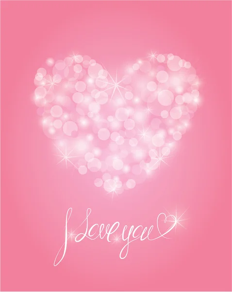 Valentine's day or wedding pink background with lights in heart — Stock Vector