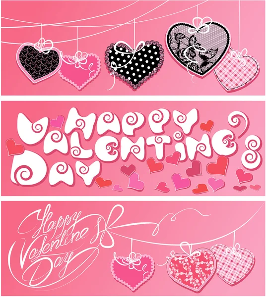 Conjunto de 3 banners horizontales. Feliz día de San Valentín. Caligráfica — Archivo Imágenes Vectoriales