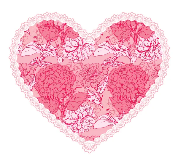 Coeur en dentelle fine rose avec motif floral. Élément de conception pour mariage Illustration De Stock