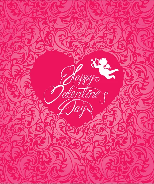 Cartão de férias com fundo floral ornamental rosa - coração com —  Vetores de Stock