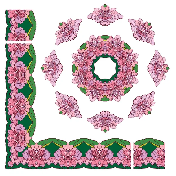 Conjunto de adornos - marcos circulares y rectangulares, bordes florales — Archivo Imágenes Vectoriales