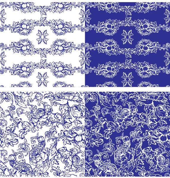 Fondo floral sin costuras en colores blanco y azul. F dibujado a mano — Archivo Imágenes Vectoriales