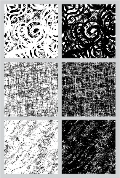 Set of 6 seamless black and white patterns in grunge style. — Stock Vector