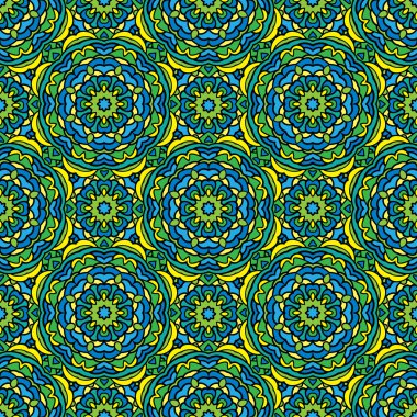 Squared background - ornamental seamless pattern in green, blue clipart